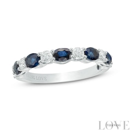 Previously Owned - Vera Wang Love Collection Blue Sapphire and 3/8 CT. T.W. Diamond Alternating Band in 14K White Gold