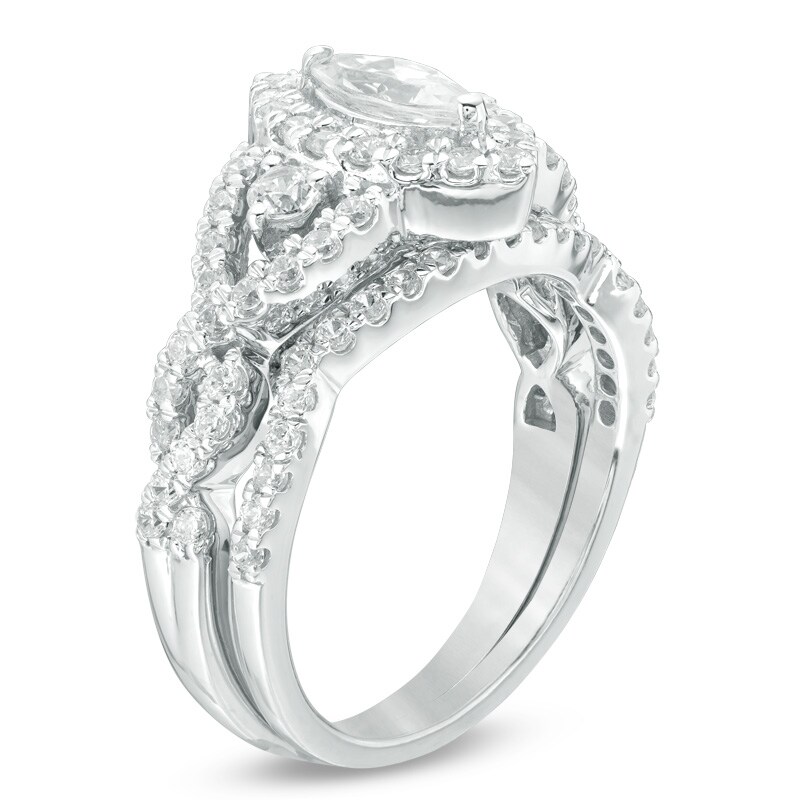Main Image 2 of Previously Owned - 1-1/2 CT. T.W. Marquise Diamond Frame Twist Bridal Set in 10K White Gold
