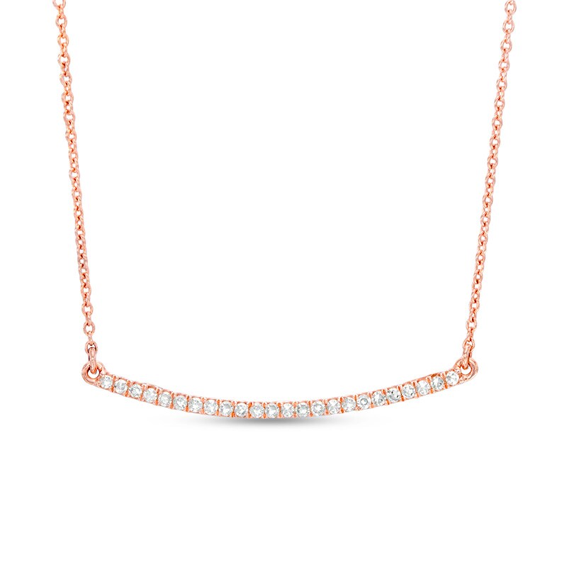 Main Image 1 of Previously Owned - 1/8 CT. T.W. Diamond Curved Bar Necklace in 10K Rose Gold