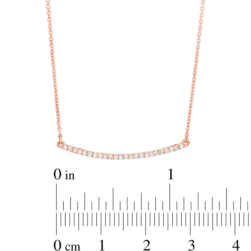 Main Image 2 of Previously Owned - 1/8 CT. T.W. Diamond Curved Bar Necklace in 10K Rose Gold
