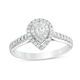 Previously Owned - 1/2 CT. T.W. Pear-Shaped Diamond Double Frame Engagement Ring in 14K White Gold