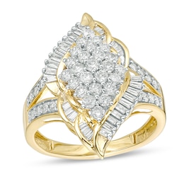 Previously Owned - 1 CT. T.W. Marquise-Shaped Multi-Diamond Flame Ring in 10K Gold