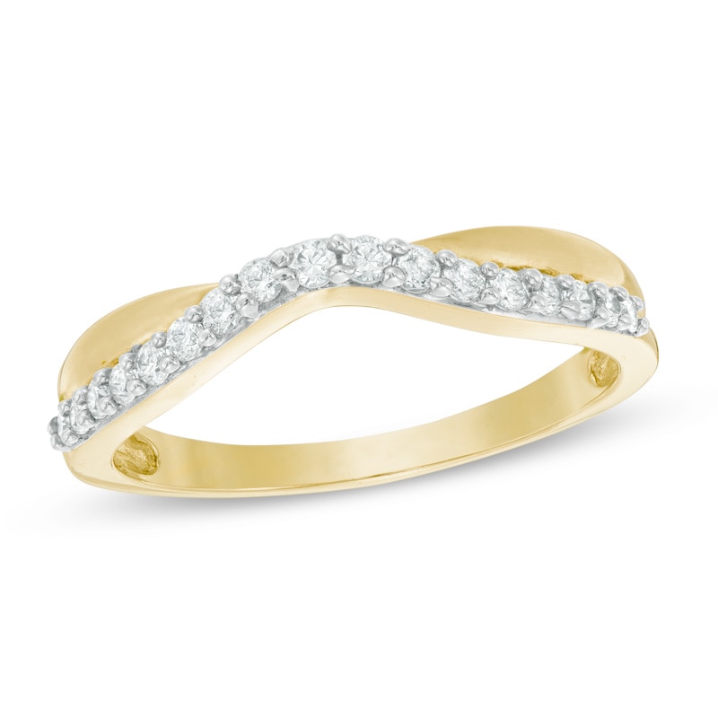 Previously Owned - 1/4 CT. T.W. Diamond Twist Contour Wedding Band in 14K Gold