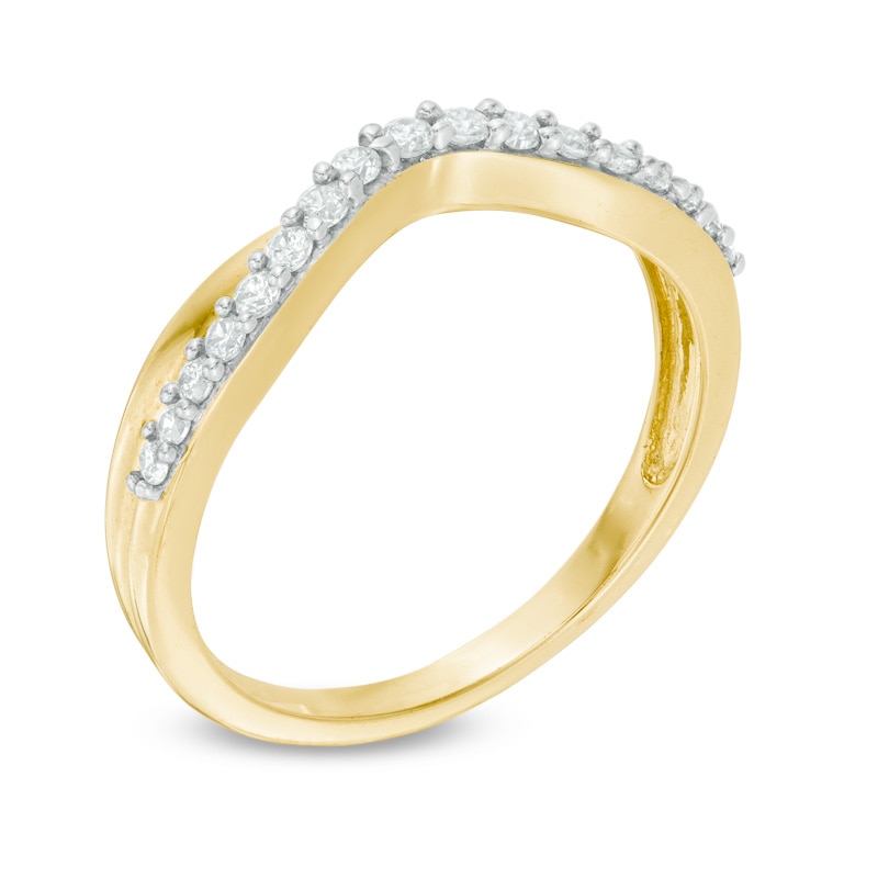 Previously Owned - 1/4 CT. T.W. Diamond Twist Contour Wedding Band in 14K Gold