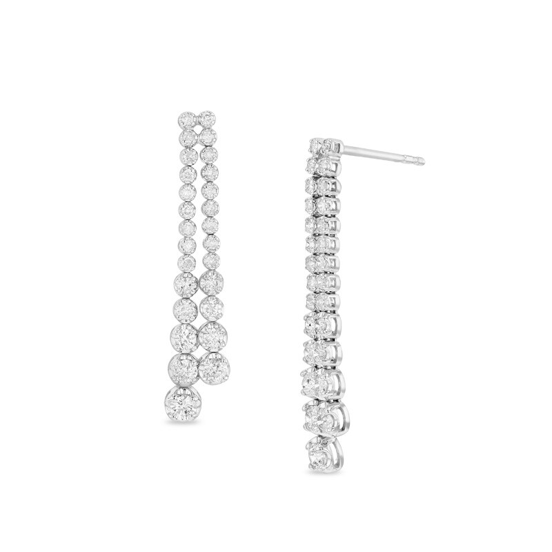 Previously Owned - 1 CT. T.W. Diamond Two Row Drop Earrings in 14K White Gold (I/I1)
