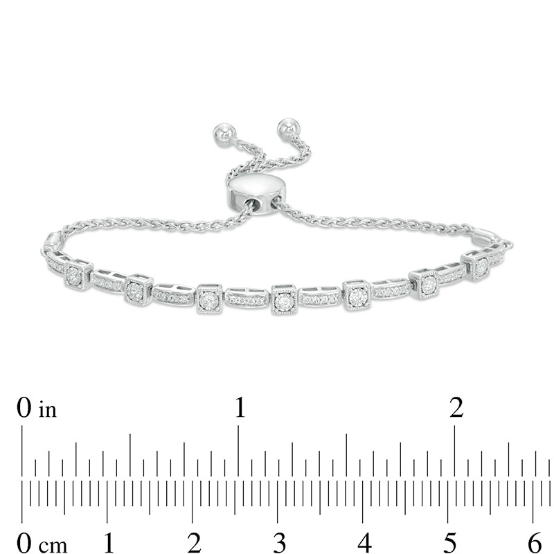 Main Image 2 of Previously Owned - 1/3 CT. T.W. Diamond Cushion Frame Station Bolo Bracelet in 10K White Gold - 9.5"