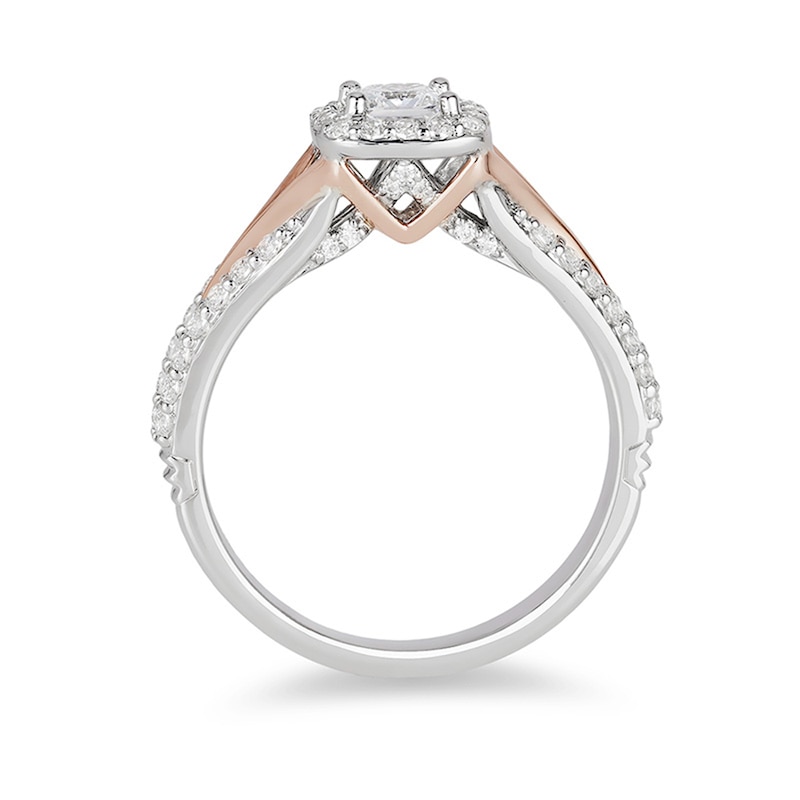 Main Image 2 of Previously Owned - Enchanted Disney Aurora 3/4 CT. T.W. Princess-Cut Diamond Engagement Ring in 14K Two-Tone Gold