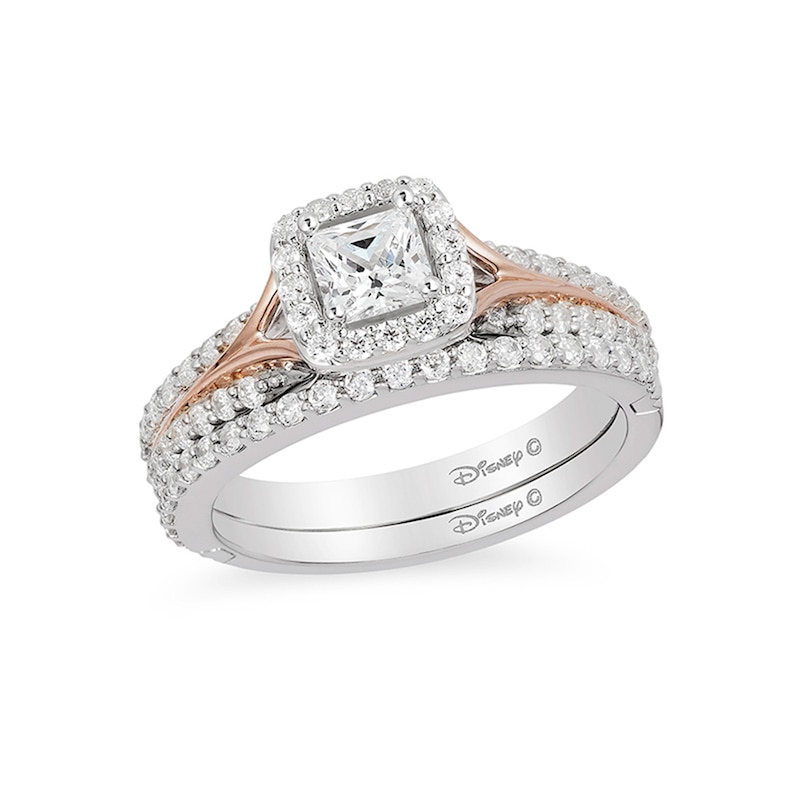 Main Image 3 of Previously Owned - Enchanted Disney Aurora 3/4 CT. T.W. Princess-Cut Diamond Engagement Ring in 14K Two-Tone Gold