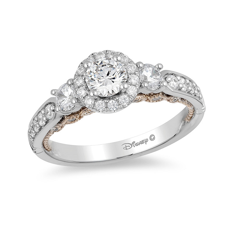 Main Image 1 of Previously Owned - Enchanted Disney Jasmine 1 CT. T.W. Diamond Three Stone Engagement Ring in 14K White Gold