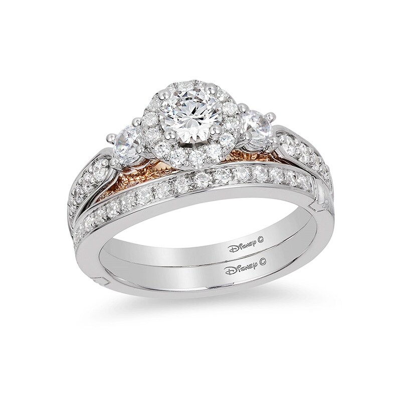 Main Image 3 of Previously Owned - Enchanted Disney Jasmine 1 CT. T.W. Diamond Three Stone Engagement Ring in 14K White Gold