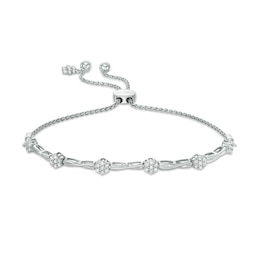 Previously Owned - 3/8 CT. T.W. Diamond Composite Flower Twist Bolo Bracelet in 10K White Gold - 8.9"