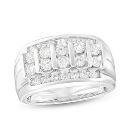 Previously Owned - Men's 1-1/2 CT. T.W. Diamond Vertical Multi-Row Ring in 14K White Gold