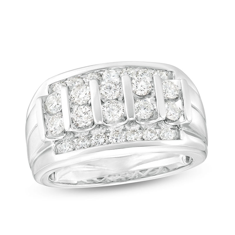 Main Image 1 of Previously Owned - Men's 1-1/2 CT. T.W. Diamond Vertical Multi-Row Ring in 14K White Gold