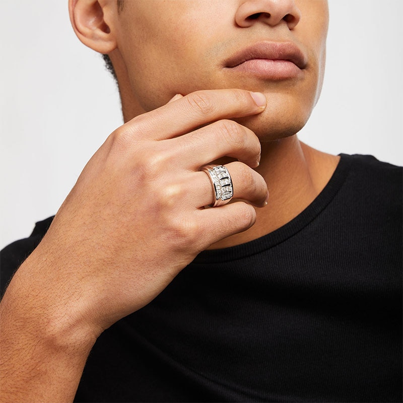 Main Image 2 of Previously Owned - Men's 1-1/2 CT. T.W. Diamond Vertical Multi-Row Ring in 14K White Gold