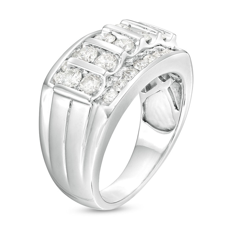 Main Image 3 of Previously Owned - Men's 1-1/2 CT. T.W. Diamond Vertical Multi-Row Ring in 14K White Gold