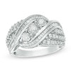 Thumbnail Image 0 of Previously Owned - 1 CT. T.W. Baguette and Round Diamond Three Stone Bypass Ring in Sterling Silver