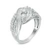 Thumbnail Image 1 of Previously Owned - 1 CT. T.W. Baguette and Round Diamond Three Stone Bypass Ring in Sterling Silver