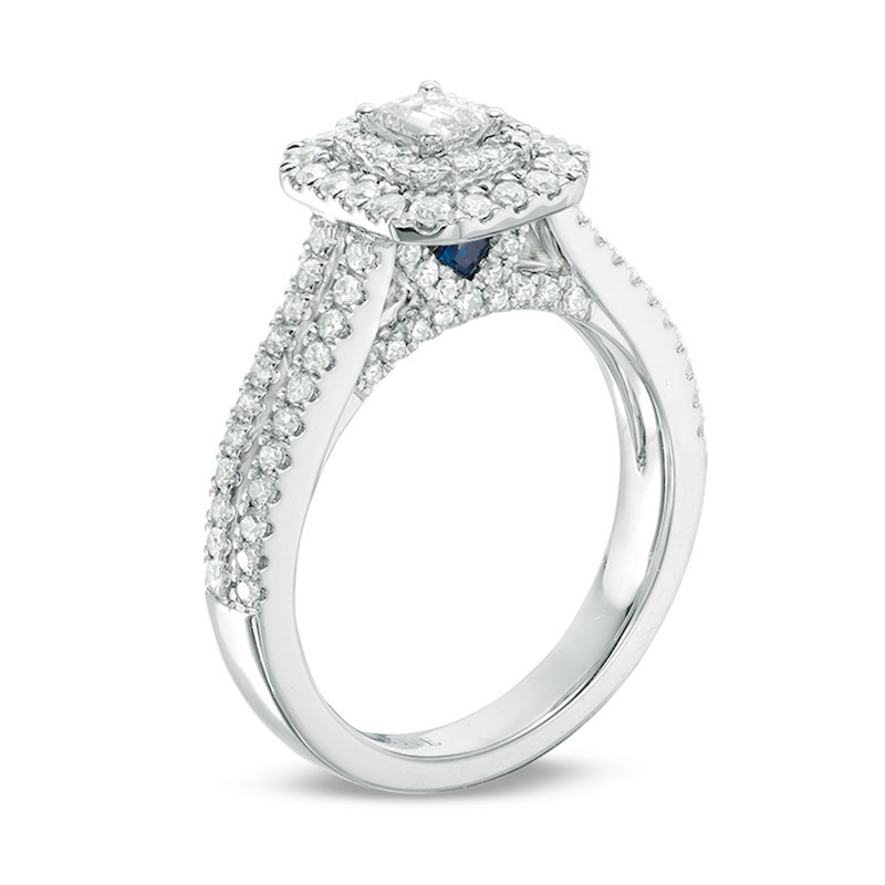 Previously Owned - Vera Wang Love Collection 1 CT. T.W. Emerald-Cut Diamond Double Row Engagement Ring in 14K White Gold