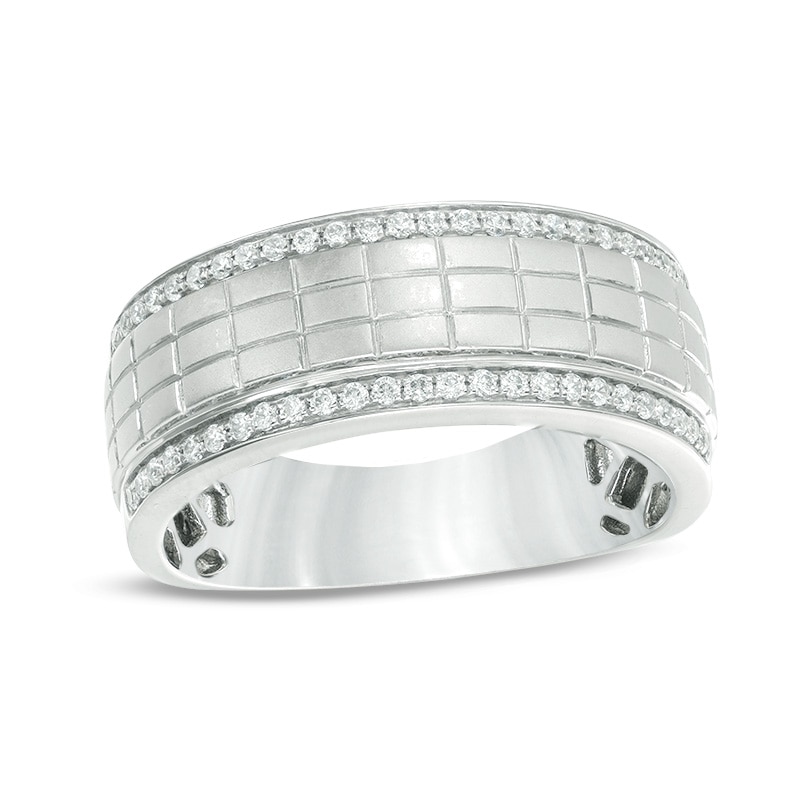 Previously Owned - Men's 1/4 CT. T.W. Diamond Grid Pattern Wedding Band in 10K White Gold