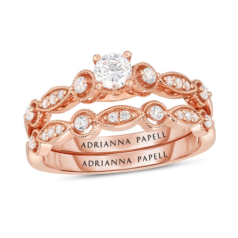 Previously Owned - Adrianna Papell 1/2 CT. T.W. Diamond Vintage-Style Bridal Set in 14K Rose Gold (I/I1)