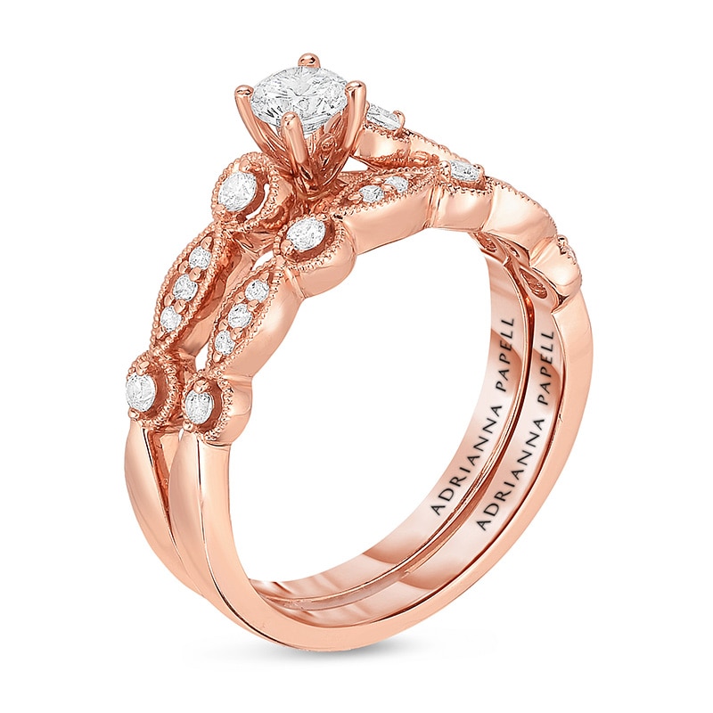 Previously Owned - Adrianna Papell 1/2 CT. T.W. Diamond Vintage-Style Bridal Set in 14K Rose Gold (I/I1)