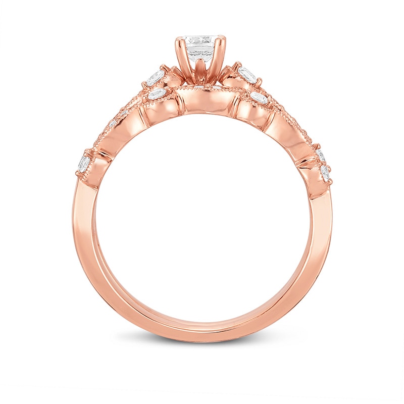 Previously Owned - Adrianna Papell 1/2 CT. T.W. Diamond Vintage-Style Bridal Set in 14K Rose Gold (I/I1)