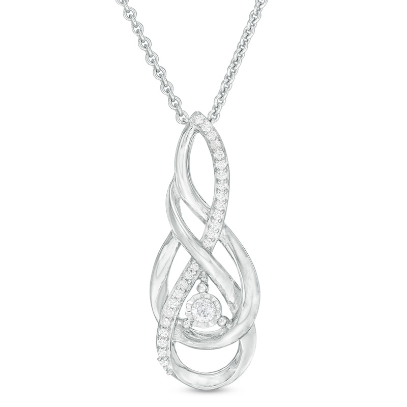 Main Image 1 of Previously Owned - 1/10 CT. T.W. Diamond Twist Flame Pendant in Sterling Silver