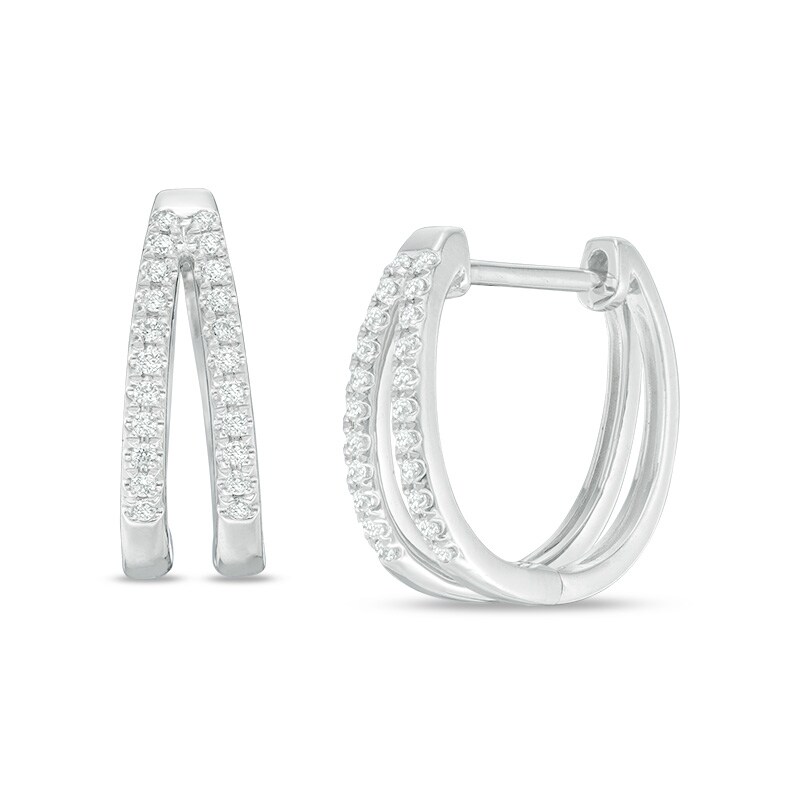 Main Image 1 of Previously Owned - 1/8 CT. T.W. Diamond Split Hoop Earrings in 10K White Gold
