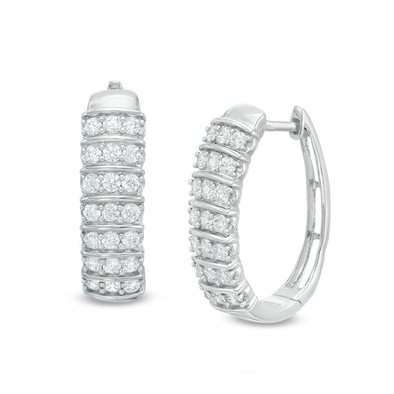 Previously Owned - 1 CT. T.W. Diamond Multi-Row Hoop Earrings in Sterling Silver Previously Owned - 1 CT. T.W. Diamond Multi-Row Hoop Earrings in Sterling Silver