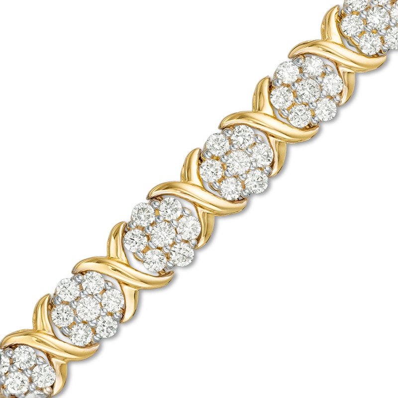 Main Image 1 of Previously Owned - 4 CT. T.W. Composite Diamond Flower "X" Alternating Bracelet in 10K Gold
