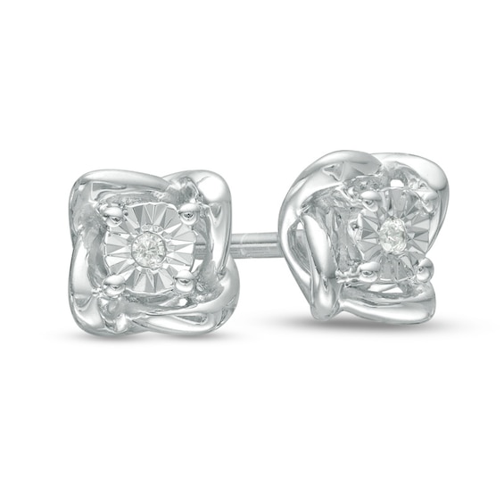 Previously Owned - Diamond Accent Solitaire Twist Frame Stud Earrings in Sterling Silver Previously Owned - Diamond Accent Solitaire Twist Frame Stud Earrings in Sterling Silver