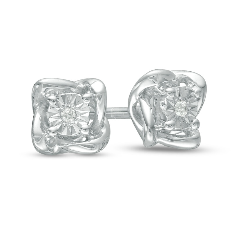Previously Owned - Diamond Accent Solitaire Twist Frame Stud Earrings in Sterling Silver
