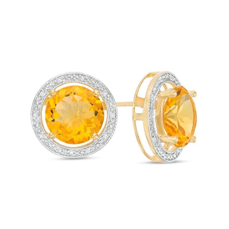 Previously Owned - 12.0mm Lab-Created Citrine and 1/10 CT. T.W. Diamond Frame Stud Earrings in 10K Gold