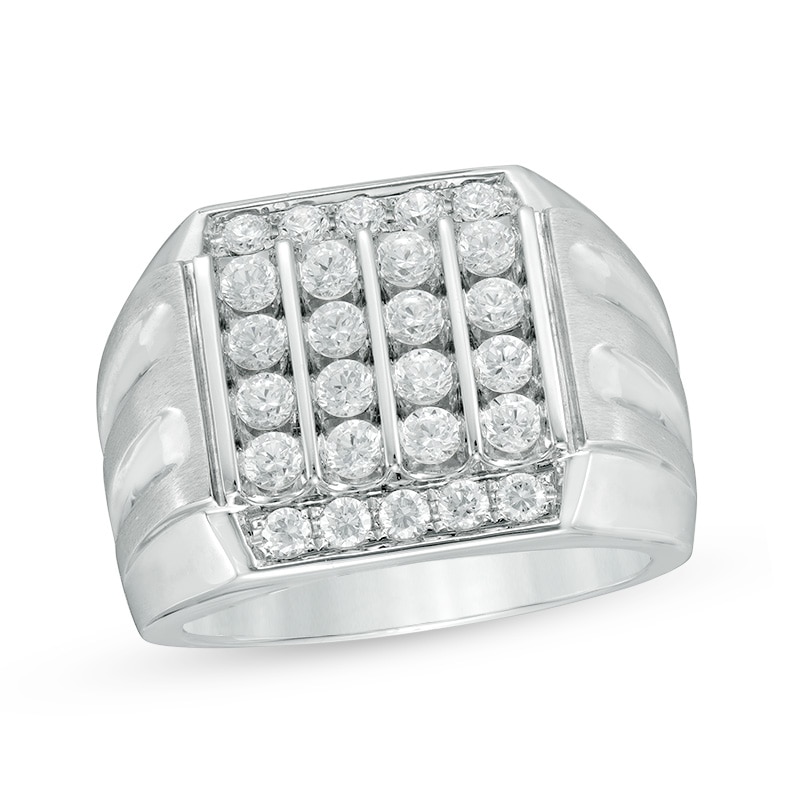 Previously Owned - Men's 1-1/2 CT. T.W. Composite Diamond Square Top Grooved Shank Ring in 10K White Gold