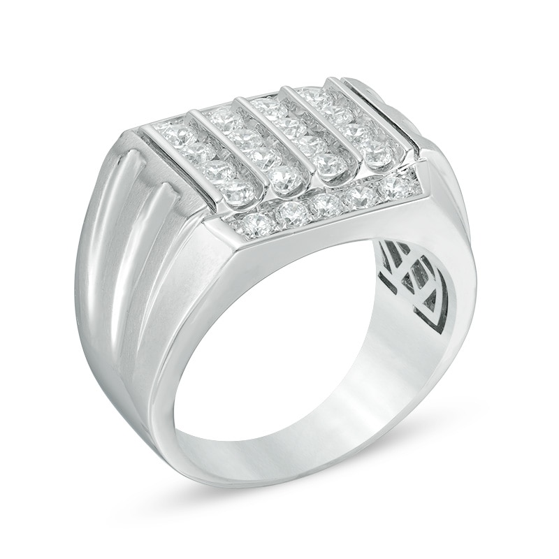 Previously Owned - Men's 1-1/2 CT. T.W. Composite Diamond Square Top Grooved Shank Ring in 10K White Gold