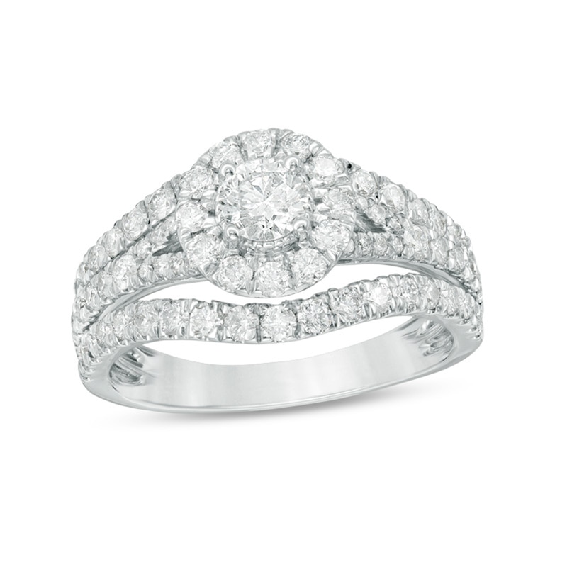 Previously Owned - 1-1/2 CT. T.W. Diamond Frame Vintage-Style Engagement Ring in 10K White Gold