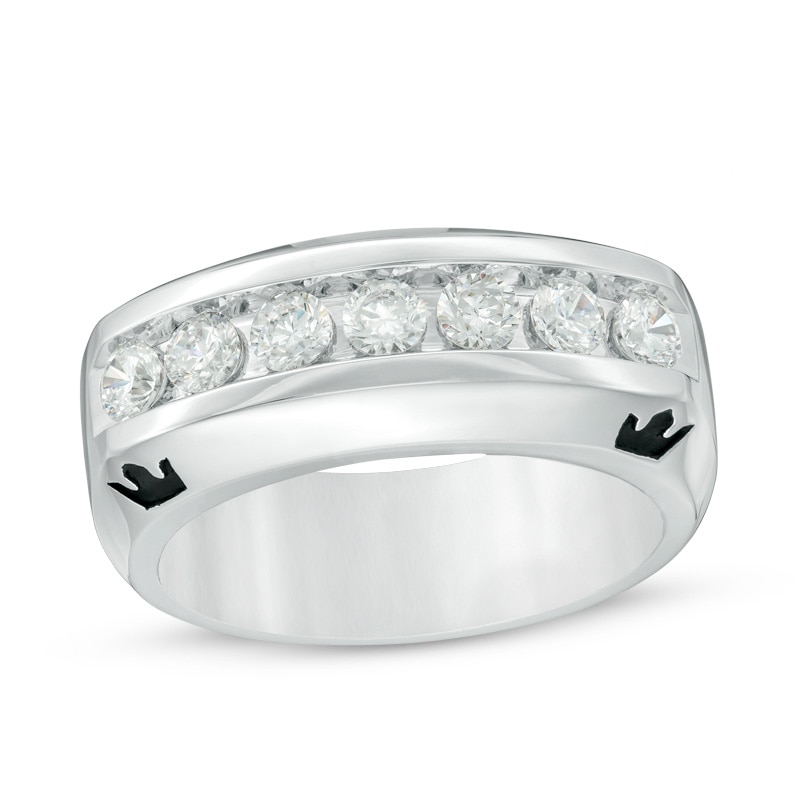 Main Image 1 of Previously Owned - Enchanted Disney Men's 1 CT. T.W. Diamond Crown Wedding Band in 14K White Gold