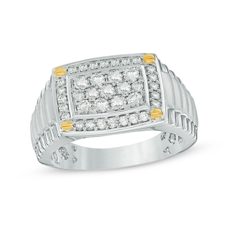 Previously Owned - Men's 1 CT. T.W. Diamond Rectangular Signet Ring in 10K Two-Tone Gold
