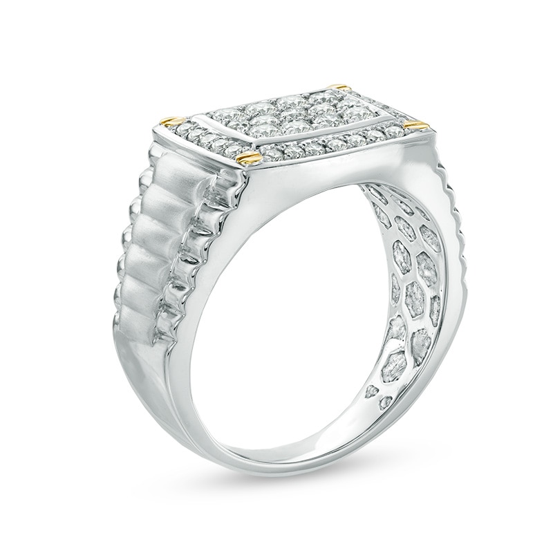 Previously Owned - Men's 1 CT. T.W. Diamond Rectangular Signet Ring in 10K Two-Tone Gold