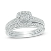 Thumbnail Image 1 of Previously Owned - 1/4 CT. T.W. Diamond Cushion Frame Bridal Set in 10K White Gold