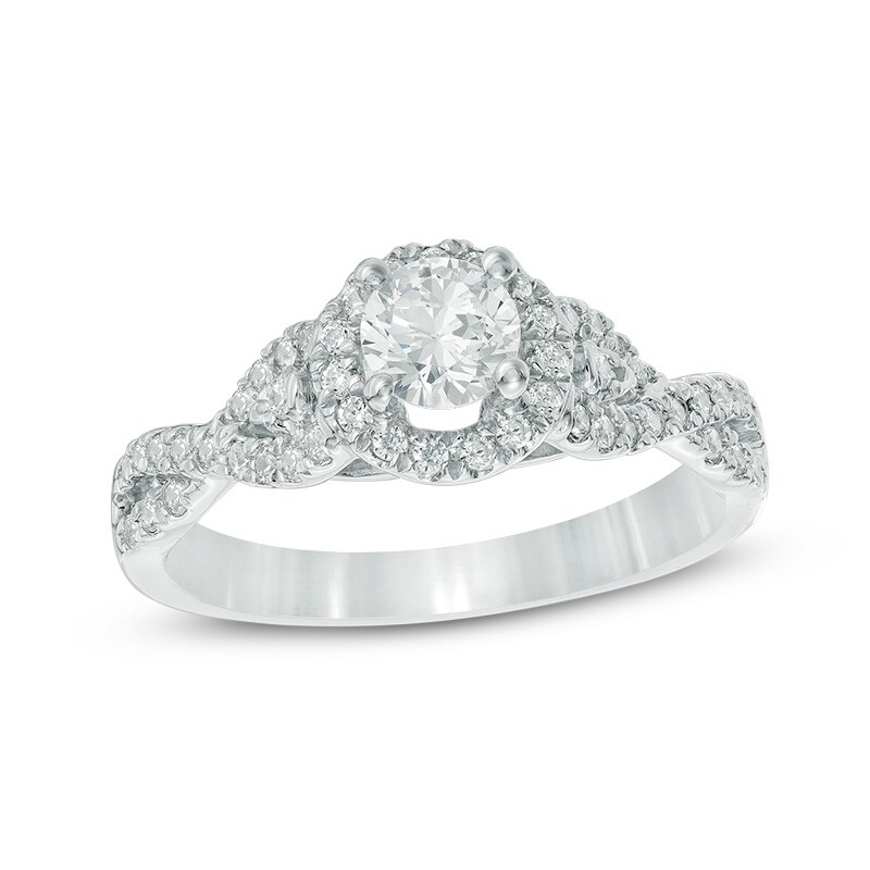 Previously Owned - 1/2 CT. T.W. Diamond Frame Twist Shank Engagement Ring in 10K White Gold