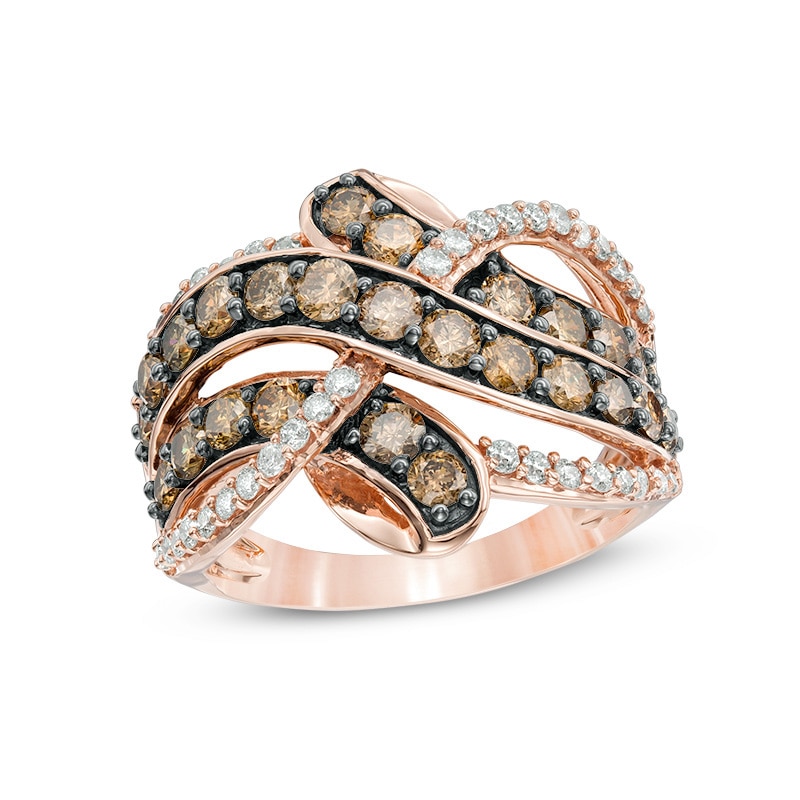 Previously Owned - 2 CT. T.W. Champagne and White Diamond Crossover Ring in 10K Rose Gold