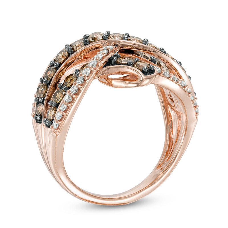 Previously Owned - 2 CT. T.W. Champagne and White Diamond Crossover Ring in 10K Rose Gold