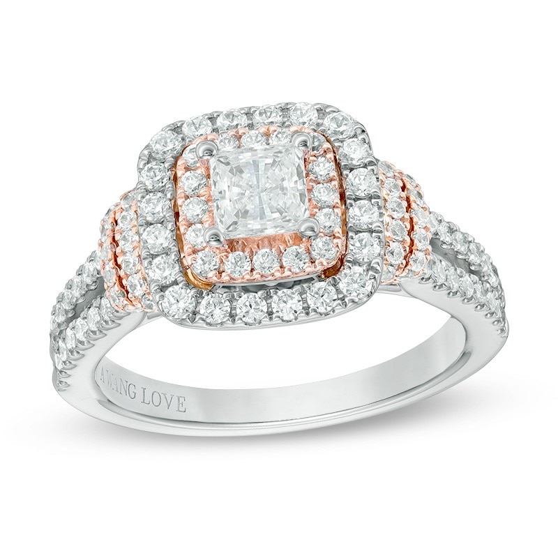 Main Image 1 of Previously Owned - Vera Wang Love Collection 1-1/5 CT. T.W. Diamond Double Frame Engagement Ring in 14K Two-Tone Gold