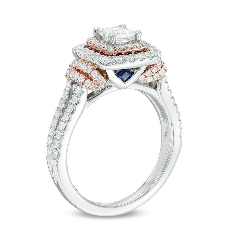Main Image 2 of Previously Owned - Vera Wang Love Collection 1-1/5 CT. T.W. Diamond Double Frame Engagement Ring in 14K Two-Tone Gold
