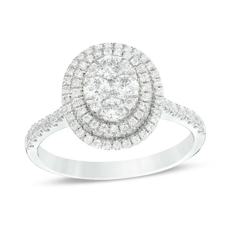 Main Image 1 of Previously Owned - 1 CT. T.W. Composite Diamond Oval Frame Engagement Ring in 14K White Gold