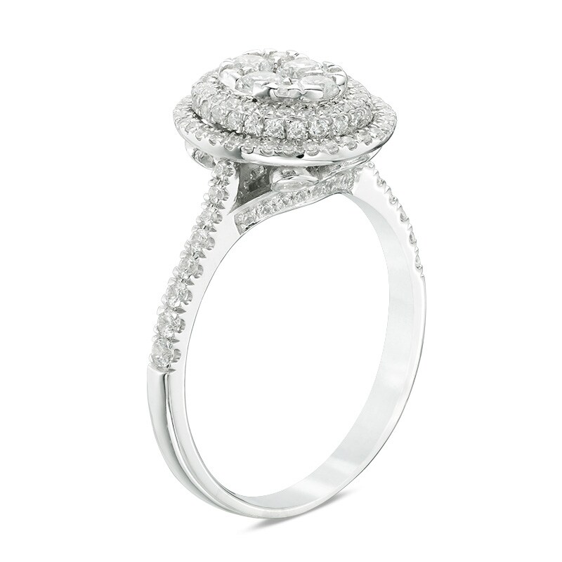 Main Image 2 of Previously Owned - 1 CT. T.W. Composite Diamond Oval Frame Engagement Ring in 14K White Gold