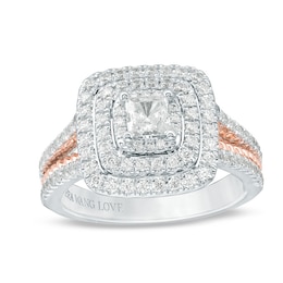 Previously Owned - Vera Wang Love Collection 1 CT. T.W. Princess-Cut Diamond Engagement Ring in 14K Two-Tone Gold