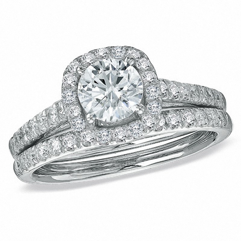 Main Image 1 of Previously Owned - 1-3/4 CT. T.W. Diamond Framed Bridal Set in 14K White Gold