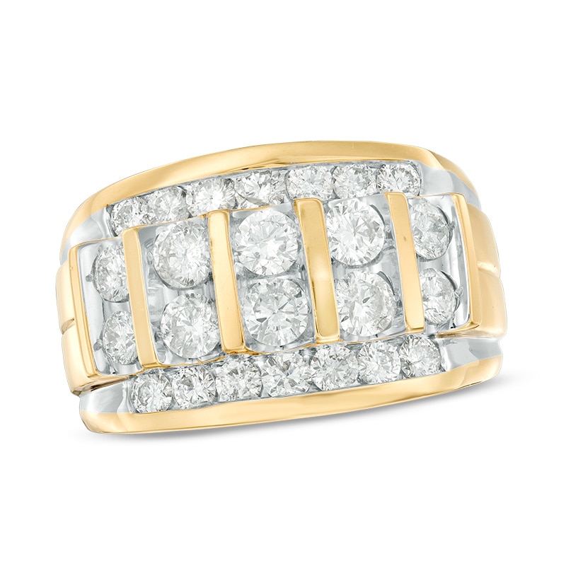 Previously Owned - Men's 2-1/2 CT. T.W. Diamond Vertical Multi-Row Ring in 14K Gold
